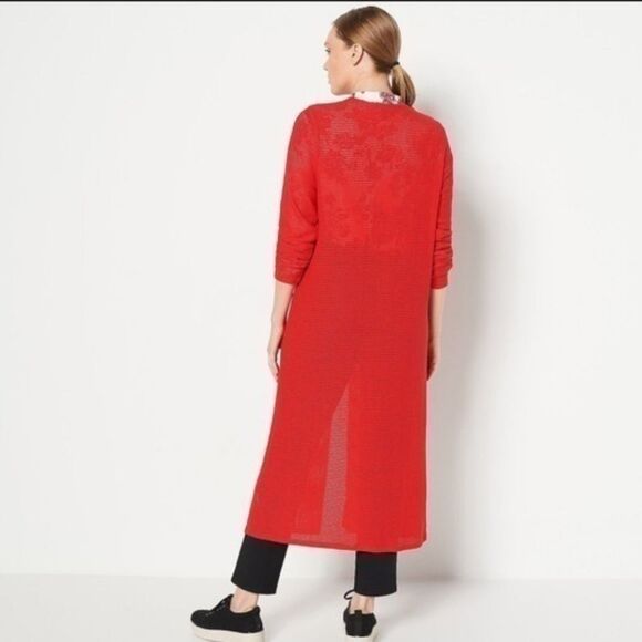 Jason Wu Red Cardigan Duster Longline Sweater Pockets Womens XS - Picture 4 of 11
